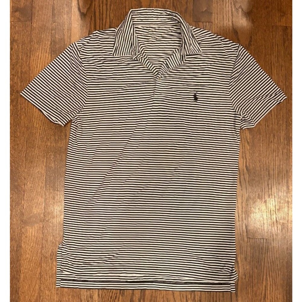 Polo Ralph Lauren Performance Polo Shirt Black & White Striped Mens Small